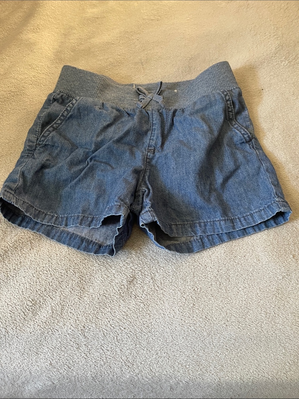The Children's Place Denim-Look Rib Waist Girls Shorts in Blue